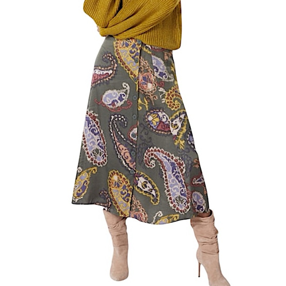 ESQUALO Paisley Pull-On Midi Skirt size 4